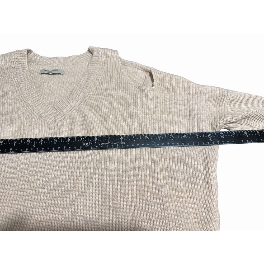 ALLSAINTS Women’s Wool Alpaca Knit Sweater Cold Shoulder‎ Beige M Asymmetrical - Picture 7 of 9